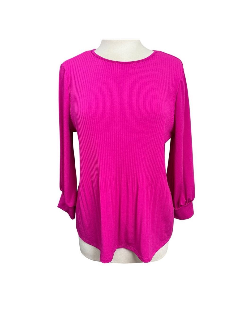 Adrianna Papell Women’s Medium Fuchsia Pink Ribbed Long Sleeve Blouse